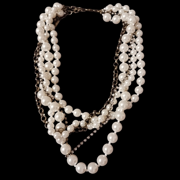 SugarFIX Faux Pearl & Crystal Necklace Fancy New Years Eve Fashion Piece - Picture 1 of 3